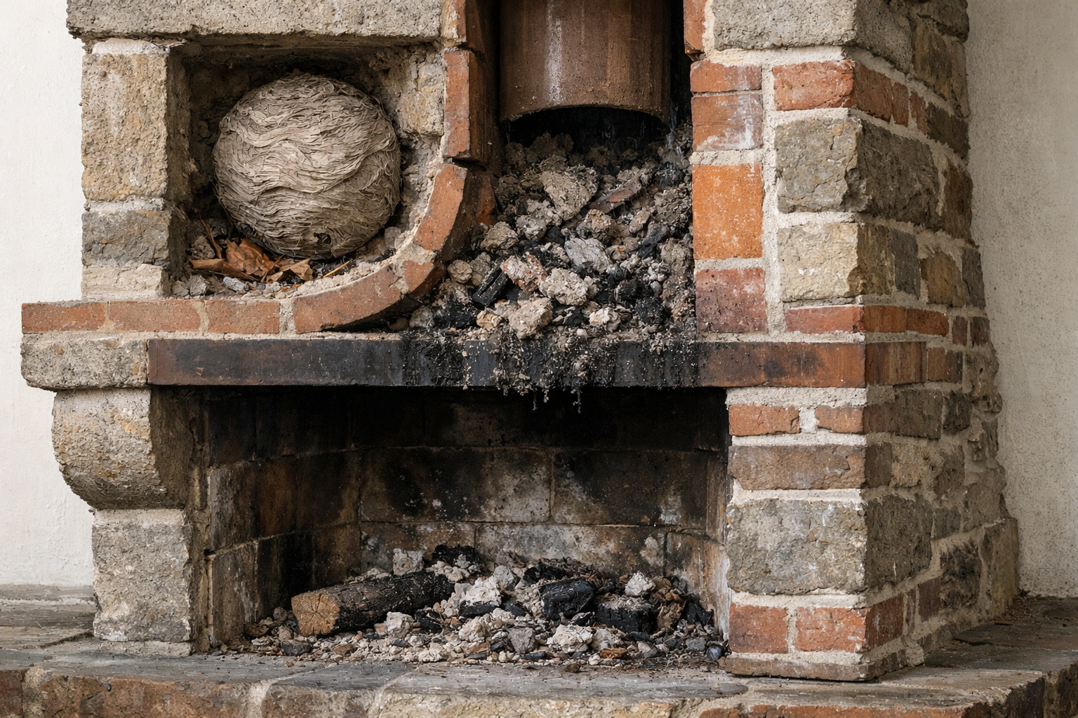 Nid caché dans une cavité près du conduit de cheminée