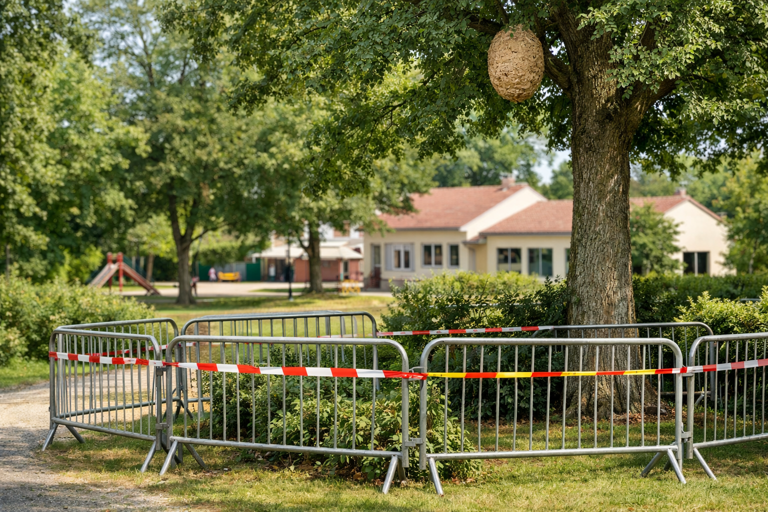 Nid de frelon asiatique dans un lieu communal : protocole pour écoles, parcs et cimetières