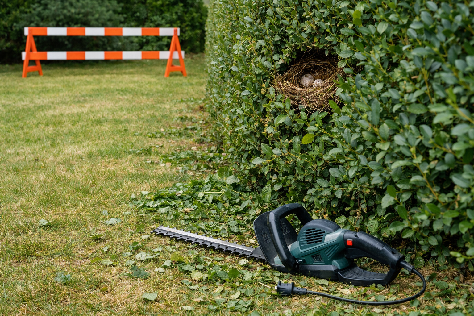 Taille haie débranché à distance d’une haie contenant un nid