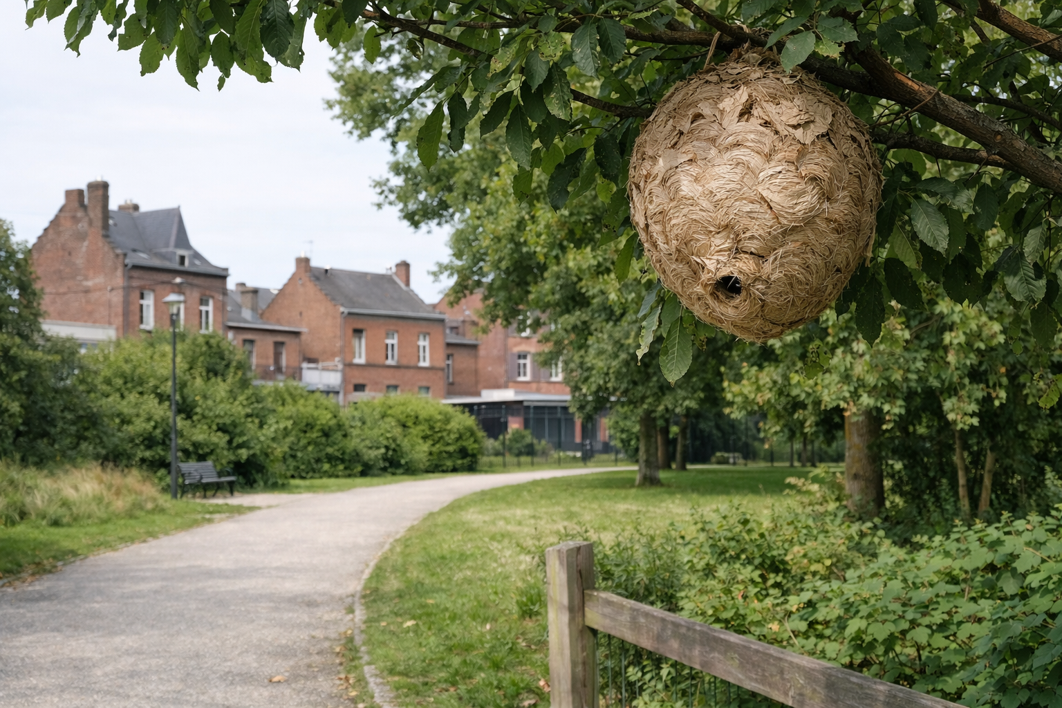 Nid de frelon asiatique dans un arbre public à Valenciennes