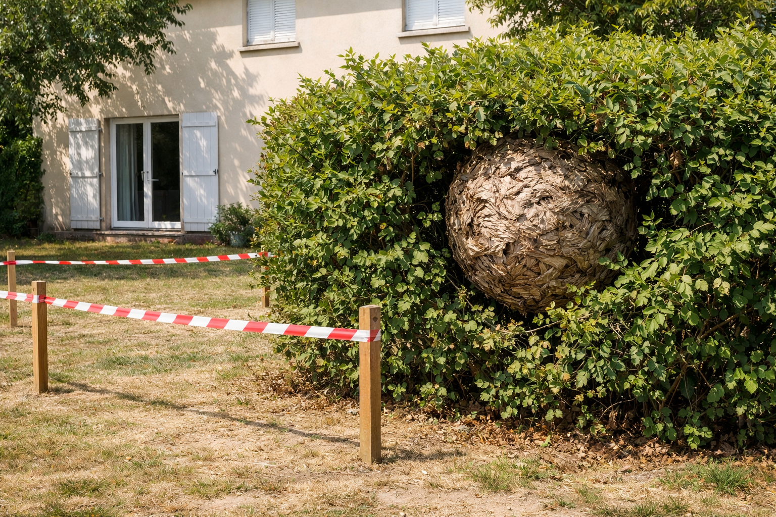 Zone sécurisée à distance d’un nid actif dans une haie