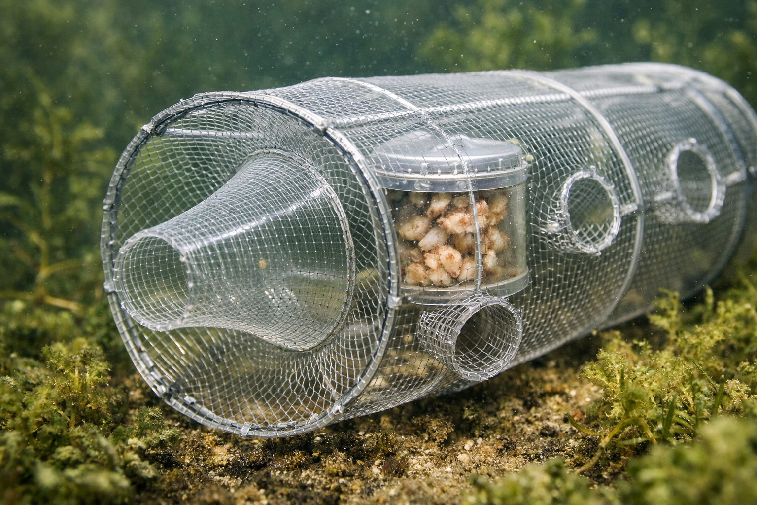Cônes et sorties de fuite d’une nasse sélective transparente